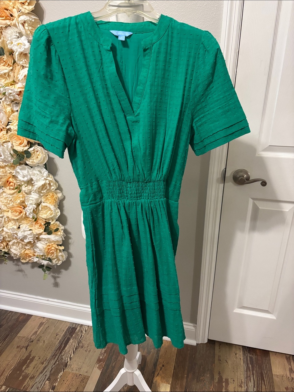 Draper James Emerald Green Short-Sleeve Midi Dress